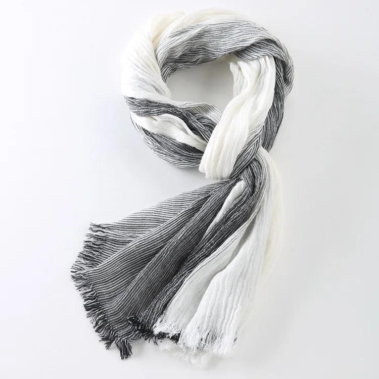 Top Trends: 75*205cm 2022 Wholesale Brand Winter Scarf Men Warm Soft Tassel Bufandas Cachecol Gray Plaid Woven Wrinkled Cotton Men Scarves Shoppable Styles