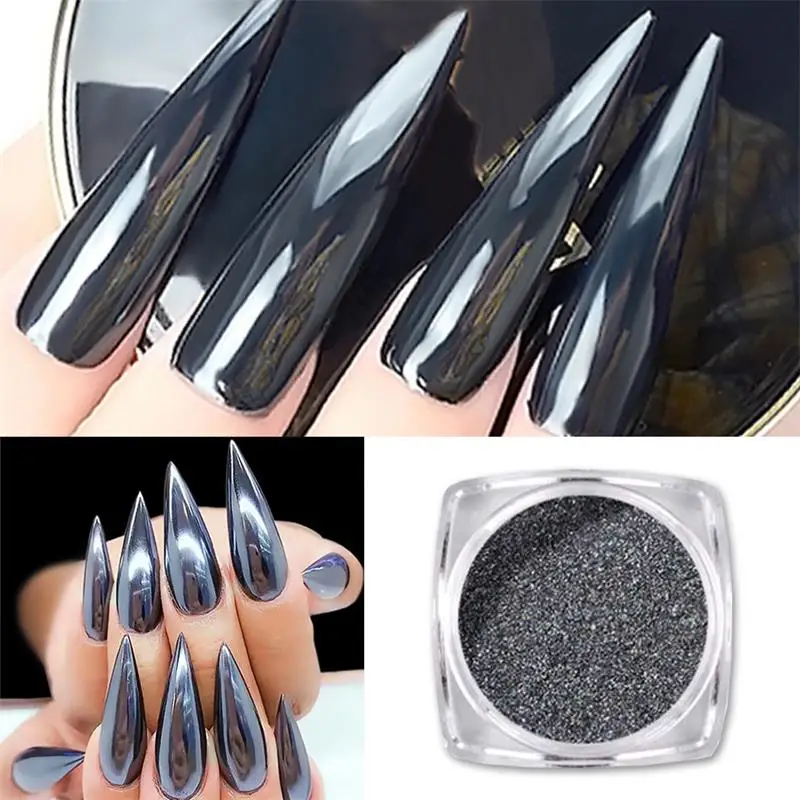 Top Trends: 1G / BOX Holographic Magic Mirror Black Nail Glitter Powder Shining Chrome Pigment Dust DIY Nail Art Decorations Shoppable Styles