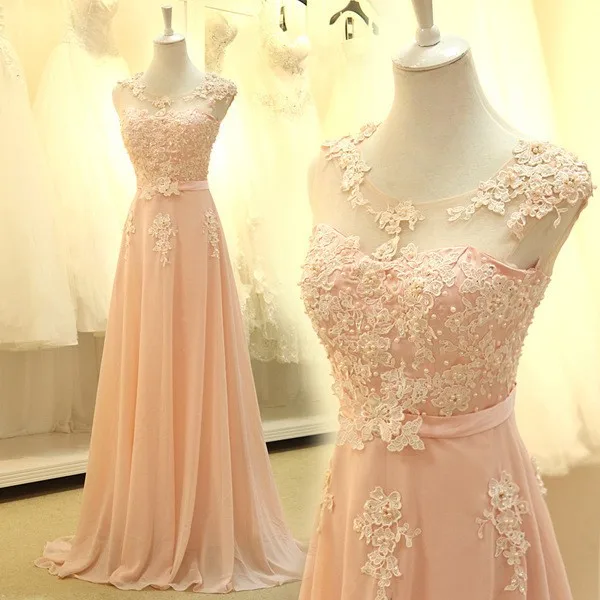 Top Trends: Floor Length Formal Bridesmaid Dresses 2018 New Elegant Pink A-line Lace Chiffon Maxi Long Dress Women Weddings Prom Party Dress Shoppable Styles