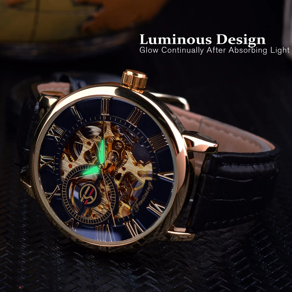 Top Trends: Forsining 3d Logo Design Hollow Engraving Black Gold Case Leather Skeleton Mechanical Watches Men Luxury Brand Heren Horloge Shoppable Styles - Image 3