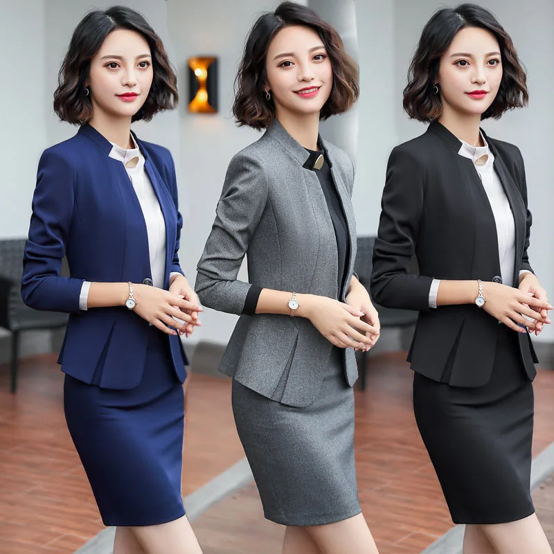 Top Trends: IZICFLY Autumn Formal Business Summer Clothes For Women Suits Office Sets With Skirt 2 Pieces Elegant Work Wear Gray Shoppable Styles