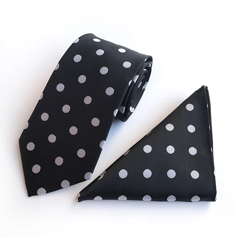 Top Trends: 8 Cm Mens Classic Tie Silk Jacquard Woven Black White Polka Dot Necktie Hanky Sets For Man Wedding Business Party Gravata Shoppable Styles