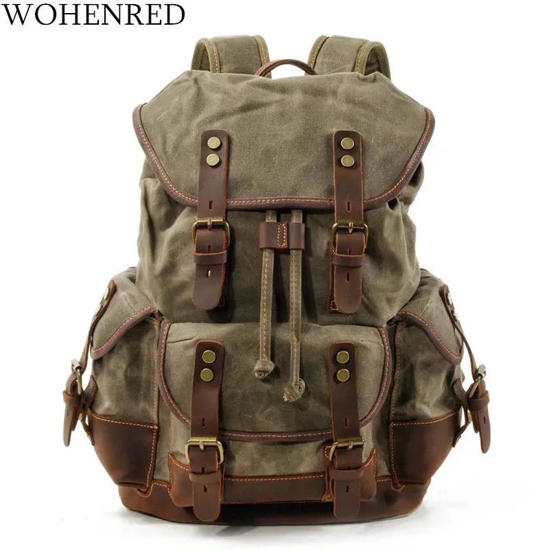 Top Trends: WOHENRED Large Capacity Leather Canvas Backpacks For Men School Bags Vintage Waterproof Daypack High Quality Laptop Backpack Bag Shoppable Styles