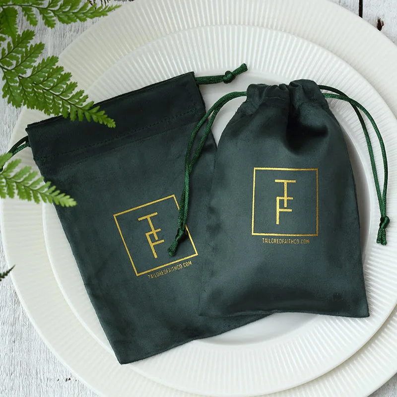 Top Trends: 100pcs Flannel Drawstring Gift Bags Green Velvet Jewelry Packaging Pouches Custom Logo Name Wedding Party Candy Sack Favor Bags Shoppable Styles