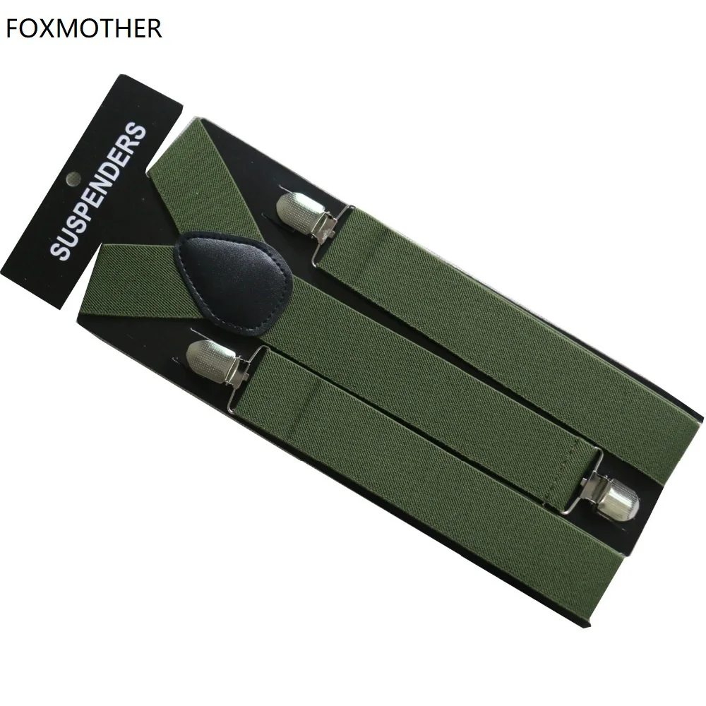 Top Trends: FOXMOTHER New 3.5cm Wide Clip On Adjustable Army Green Plain Color Suspenders For Mens Shoppable Styles