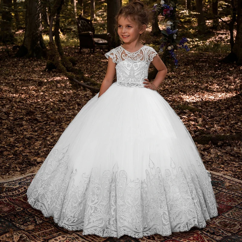 Top Trends: NEW Flower Girl Dresses With Bow Beaded Crystal Lace Up Applique Ball Gown First Communion Dress For Girls Customized Vestidos Shoppable Styles