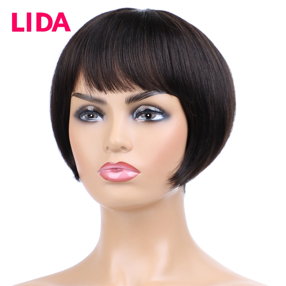 Top Trends: Lida Short Brazilian Human Hair BOBO Wig 8 Inch Machine Made Non-Remy Average Size Straight Human Hair Wig All Colors Available Shoppable Styles