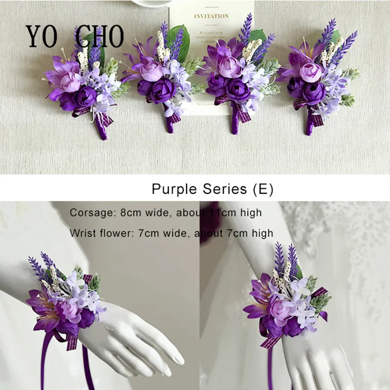 Top Trends: YO CHO Purple Bridesmaid Wrist Flowers Handmade Wedding Corsages And Boutonnieres Brooch Artificial Rose Bride Groom Boutonniere Shoppable Styles