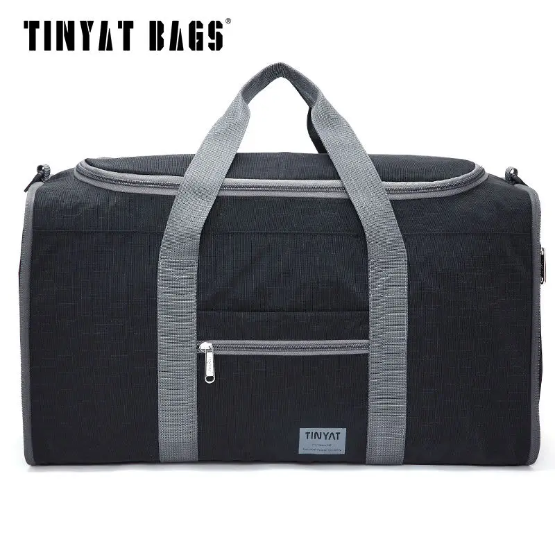 Top Trends: TINYAT Male Men Travel Bag Folding Bag Protable Molle Women Tote Waterproof Nylon Casual Travel Duffel Bag Black Luggage T-306 Shoppable Styles