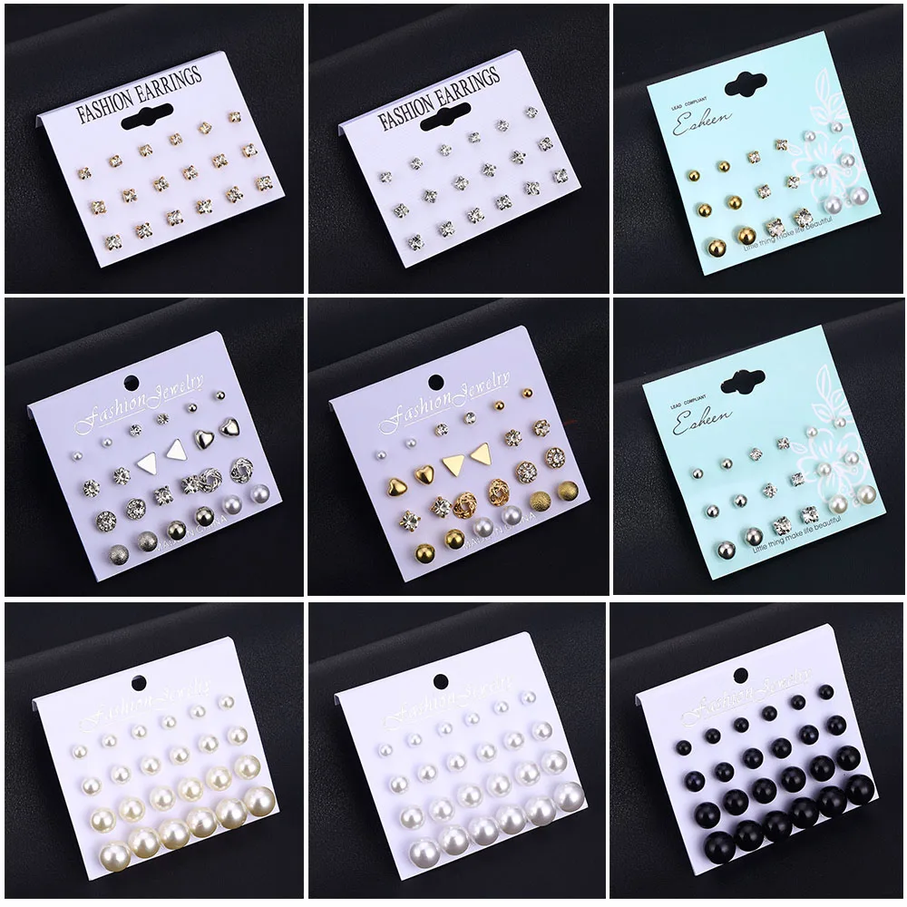 Top Trends: IPARAM Variety Simulation Pearl Crystal Stud Earrings Set Fashion Fashion Statement Geometric Female Earrings 2020 Jewelry Gifts Shoppable Styles