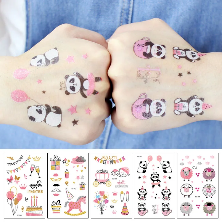 Top Trends: Rocooart Pink Tattoo Stickers For Girls Birthday Party Present Fake Tatuajes Panda Sheep Waterproof Temporary Tattoo Kids Taty Shoppable Styles