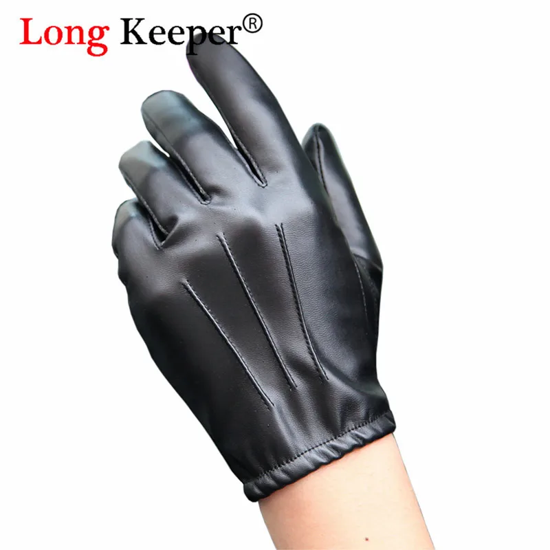 Top Trends: Long Keeper Fashion Black PU Leather Gloves Male Thin Style Driving Leather Men Gloves Non-Slip Full Fingers Palm Touchscreen Shoppable Styles