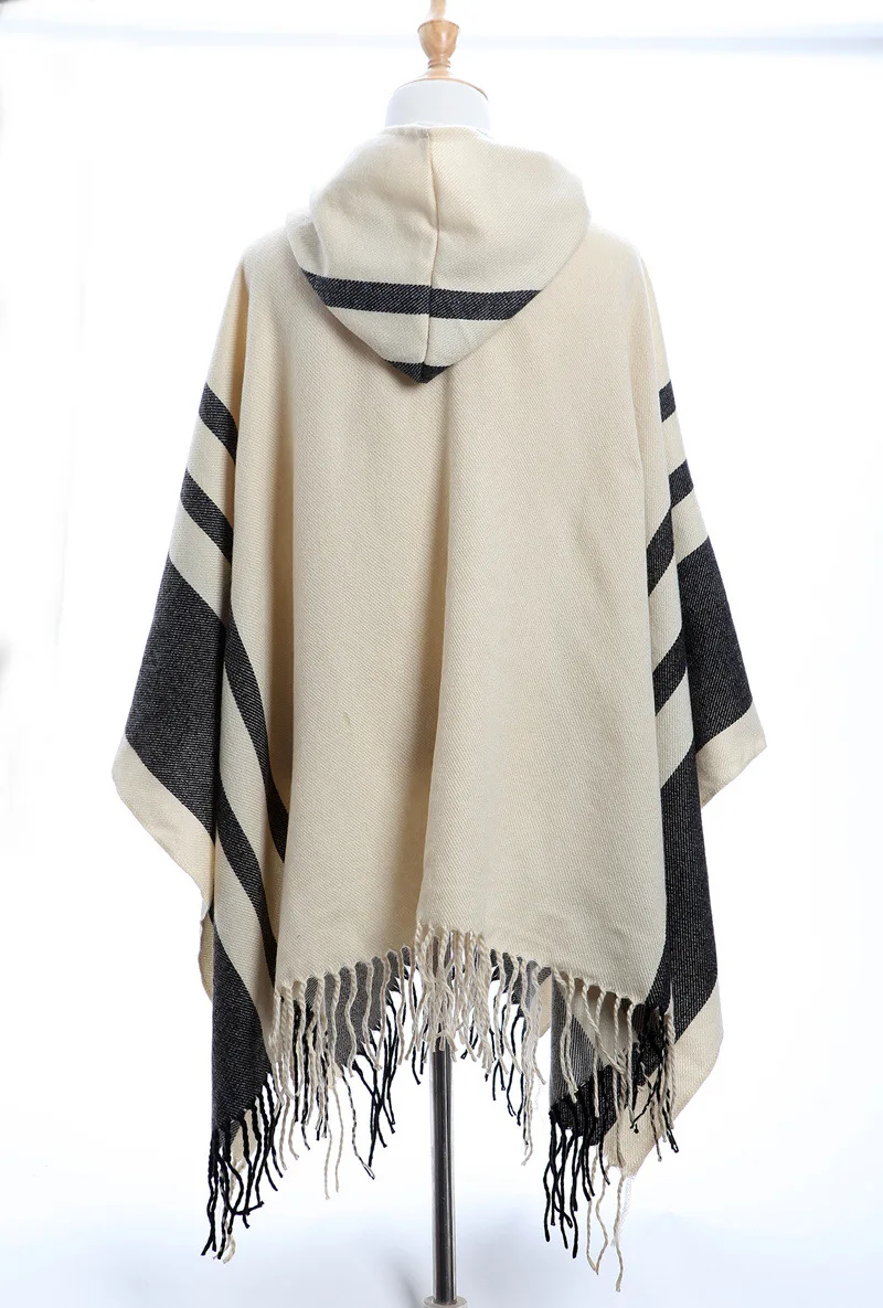 Top Trends: Jinjin.QC Women Striped Ponchos And Capes With Hat Fashion Kimono Echarpe Foulard Femme Pashmina Drop Shipping Shoppable Styles