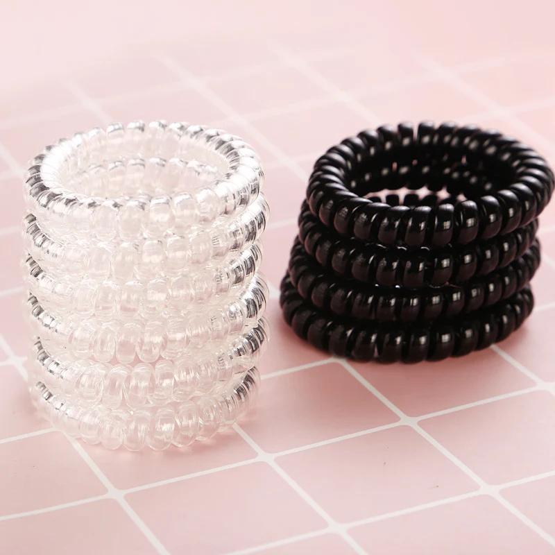 Top Trends: 4Pcs / Lot New Black Clear Telephone Cord Women Elastic Hair Rubber Bands Girls Tie Gum Ponytail Hair Accessories Headwear Shoppable Styles - Image 3