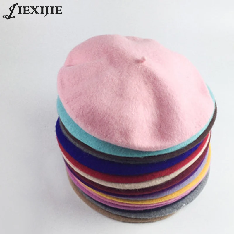 Top Trends: 100% Wool Beret Painter Cap Baked Wheat Cake Cap Warm Girl High Quality Women Beret Warm Female Bonnet Hats Solid Color Winter Shoppable Styles