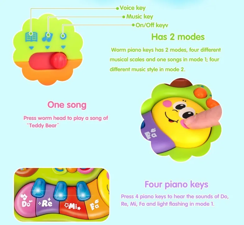 värviline putukakujuline mänguasi klahvide ja nuppudega