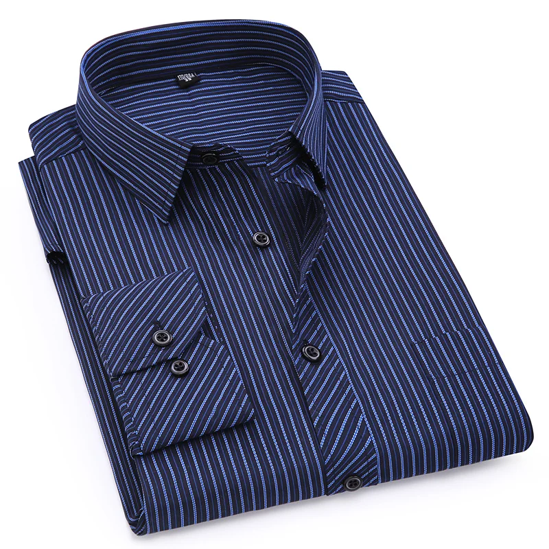 Top Trends: Plus Large Size 8XL 7XL 6XL 5XL 4XL Slim Fit Mens Business Casual Long Sleeved Shirt Classic Striped Male Social Dress Shirts Shoppable Styles