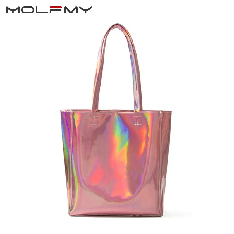 Top Trends: Women Handbag Laser Hologram Leather Shoulder Bag Lady Single Shopping Bags Large Capacity Casual Tote Bolsa Silver Sac 2023 New Shoppable Styles