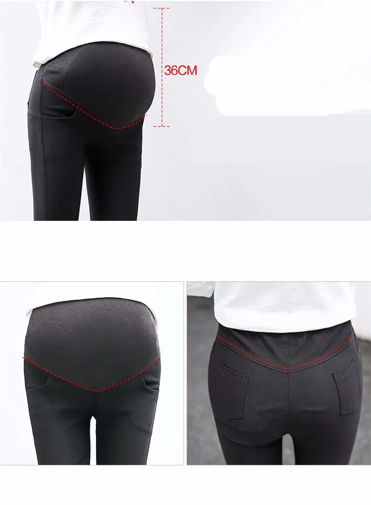 mustad rasedate püksid, millel on elastne vöökoht ja taskud