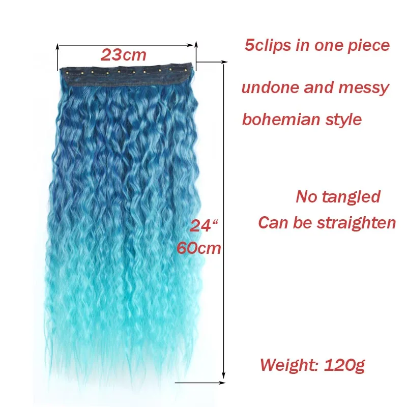 Top Trends: Jeedou Kinky Curly Synthetic Hair Clip In One Piece Hair Extensions For Women Blue Gradual Color Cosplay Props Hairpieces Shoppable Styles - Image 2