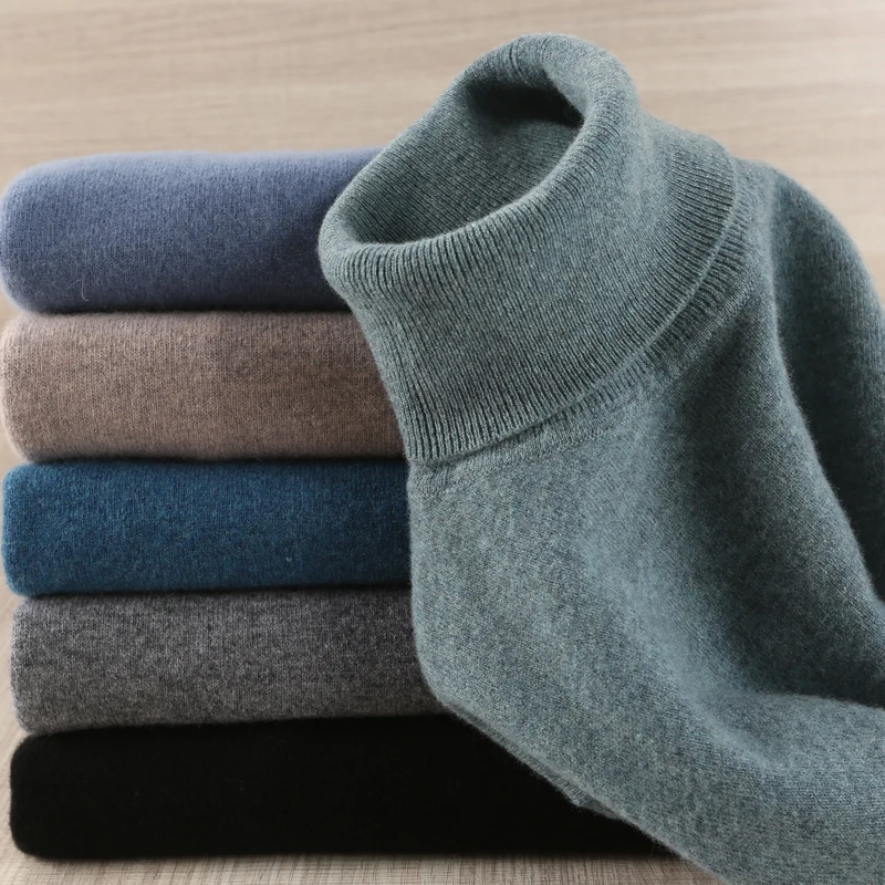 Top Trends: Men Sweater 100% Pure Wool Knitted Pullover Winter New Arrival Fashion Turtleneck Jumepr Man Thick Clothes Tops 8Colors Sweaters Shoppable Styles