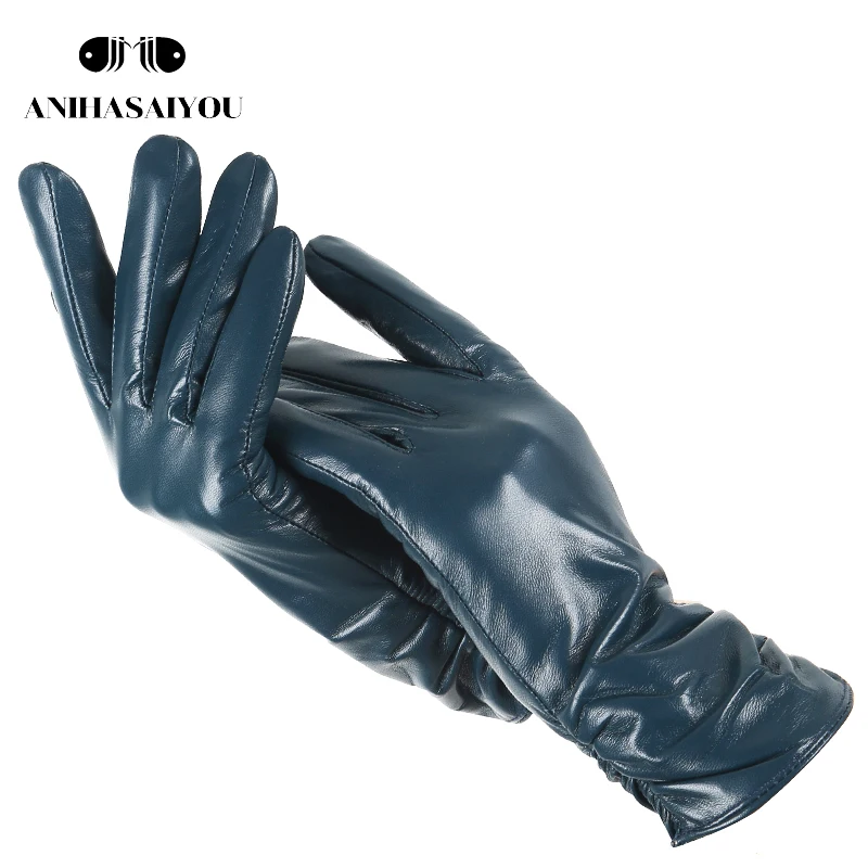 Top Trends: Classic Pleated Leather Gloves Women Color Real Leather Gloves Women Sheepskin Genuine Leather Winter Gloves Women-2081 Shoppable Styles