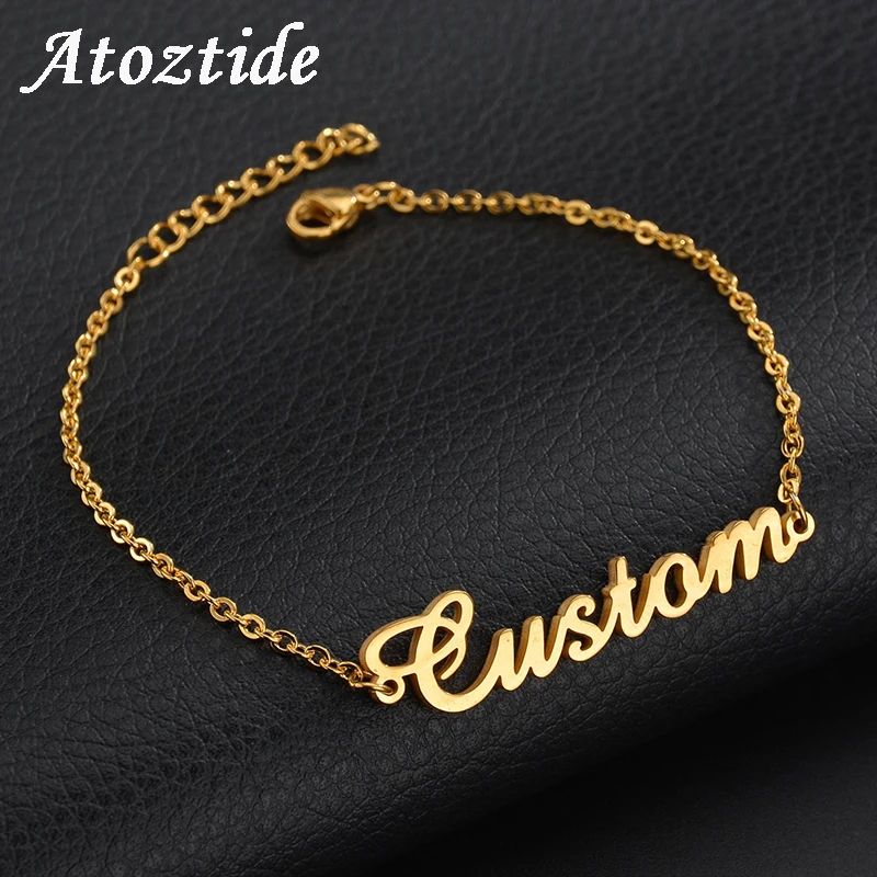 Top Trends: Atoztide Personalized Custom Name Bracelet For Women Stainless Steel Charms Handmade Engraved Handwriting Love Bangle Gift Shoppable Styles