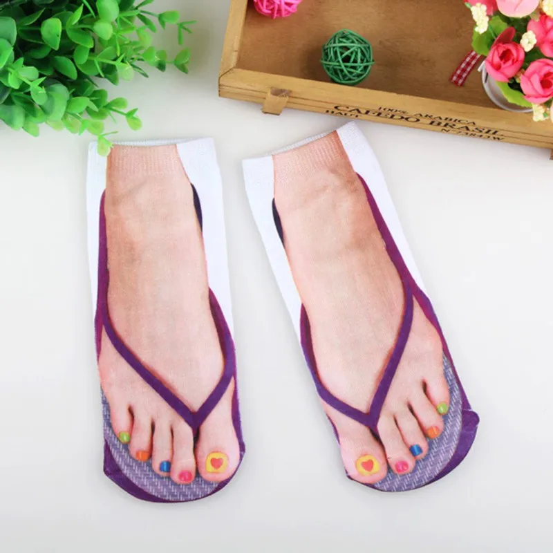 Top Trends: 3D Printed Flip Flops Socks Cute Foot Funny Socks Slippers Outdoor Camping Hiking Running Comfortable Socks Women New Shoppable Styles - Image 5