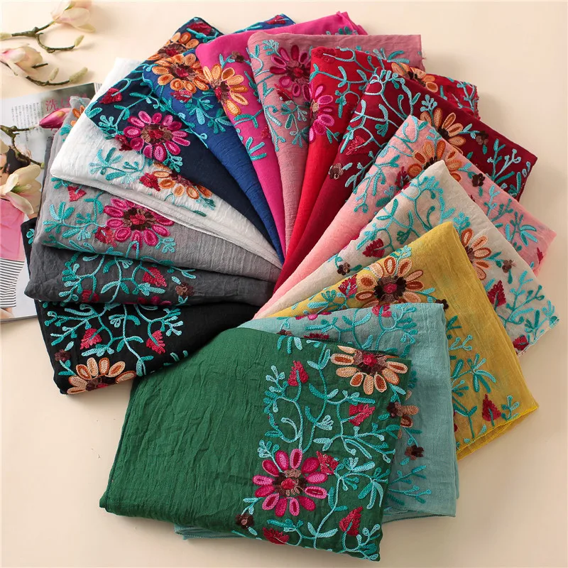 Top Trends: 2023 Plain Embroider Floral Viscose Shawl Scarf From Indian Bandana Print Cotton Scarves And Wraps Soft Foulard Muslim Hijab Cap Shoppable Styles