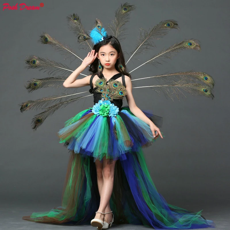 Top Trends: POSH DREAM Girl Peacock Flower Party Tutu Dresses For Halloween With Train Tulle Peacock Princess Children Party Evening Dress Shoppable Styles