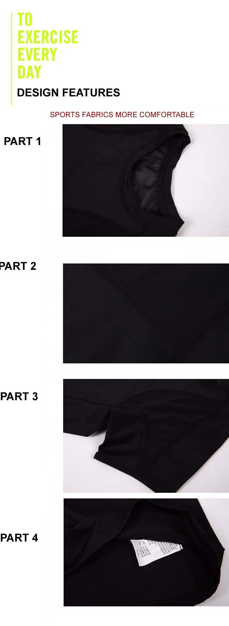 must naiste spordisärk lähedalt, rõhutades materjali ja õmbluste detaile