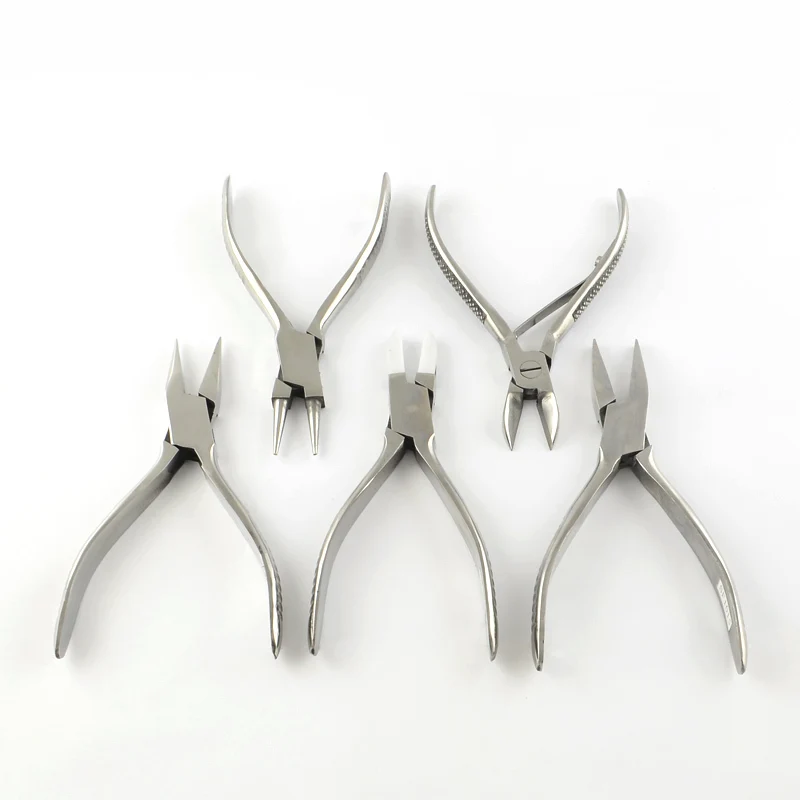 Top Trends: 5Pcs 2CR13 # Stainless Steel Jewelry Plier Set Needle / Round / Side Cutting / Flat / Short Chain-Nose Pliers Tools 20x33.5x5.5cm Shoppable Styles