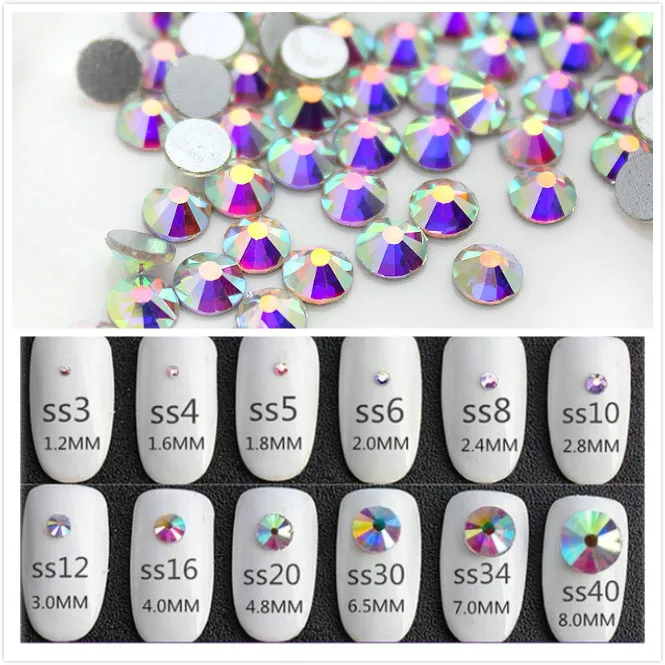 Top Trends: Super Glitter Ss3-ss50 Crystal AB Flat Back Non HotFix Nail Art Rhinestone 3D Glass Nail Art Decorations Garment Mix Rhinestone Shoppable Styles