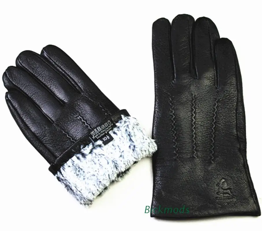 Top Trends: Men Winter Genuine Leather Gloves Deerskin Watermark Pattern Wool Lining Velvet Lining Shoppable Styles - Image 5