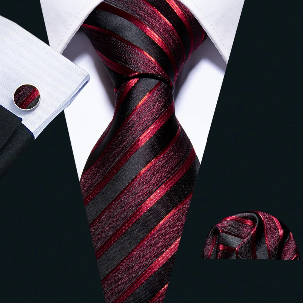 Top Trends: Male Luxury Neck Tie For Men Business Red Striped Silk Tie Hanky Cufflinks Set Barry.Wang Fashion Neckwear Wedding Party Casual Shoppable Styles