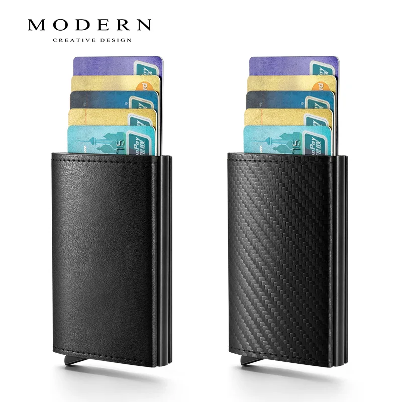 Top Trends: Carbon Fiber Antitheft Wallet Automatic Slide Card Holder Credit Card Wallet Men Wallets RFID Blocking Shoppable Styles