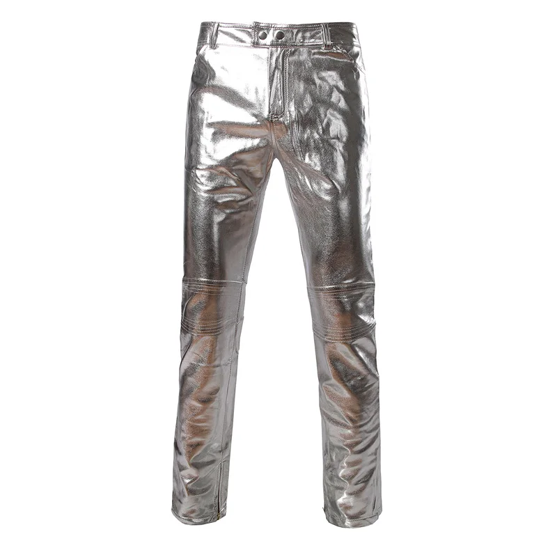 Top Trends: Motorcycle PU Leather Pants Mens Brand Skinny Shiny Gold Silver Black Pants Trousers Nightclub Stage Pants For Singers Dancers Shoppable Styles - Image 2