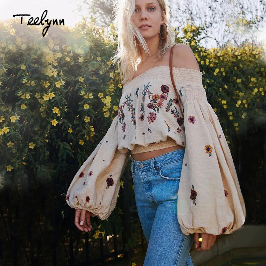 Top Trends: TEELYNN Short Boho Blouse 2021 Floral Embroidery Sexy Off Shoulder Summer Crop Top Long Sleeve Chic Women Blouses Hippie Blusas Shoppable Styles