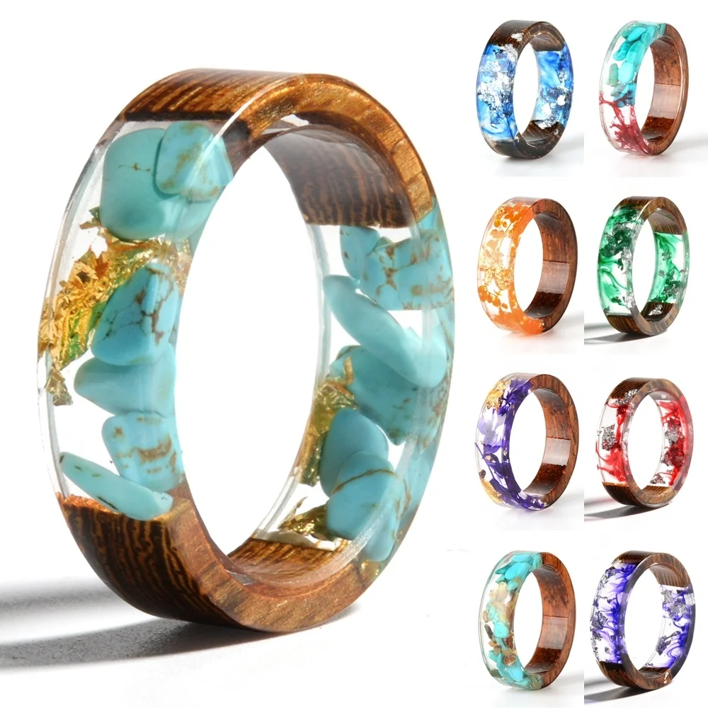 Top Trends: Wood Resin Ring Transparent Epoxy Resin Ring Fashion Handmade Dried Flower Wedding Jewelry Love Ring For Women 2019 New Design Shoppable Styles