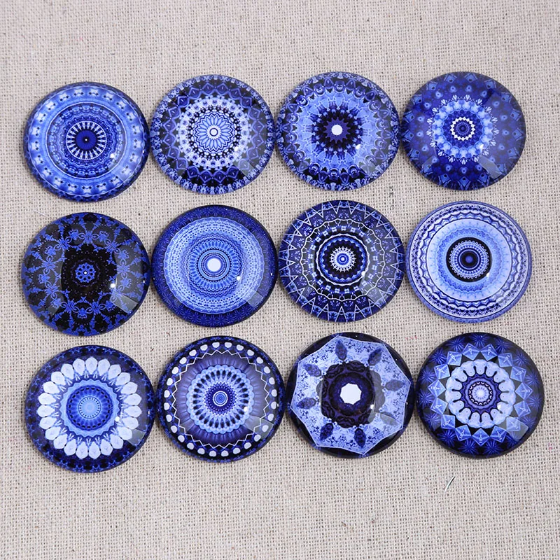 Top Trends: Reidgaller Mix Blue Mandala Photo Round Glass Cabochon 12mm 14mm 18mm 20mm 25mm 30mm Diy Earrings Pendants Findings For Jewelry Shoppable Styles