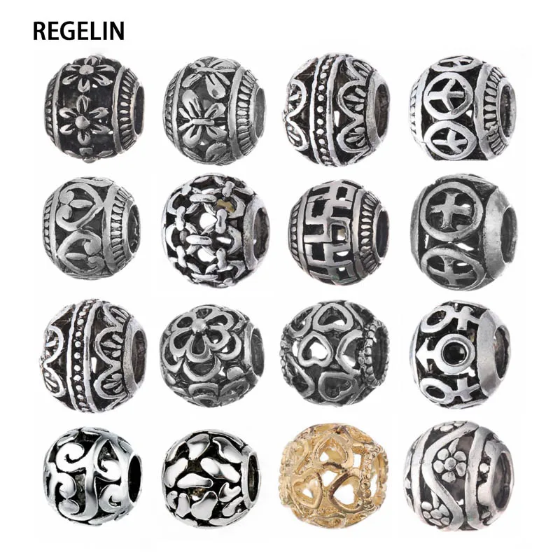 Top Trends: REGELIN Antique Silvercolor Round European 4.3mm Hole Big Hole Beads Spacer Bead For DIY Jewelry Making Charms Bracelet Finding Shoppable Styles