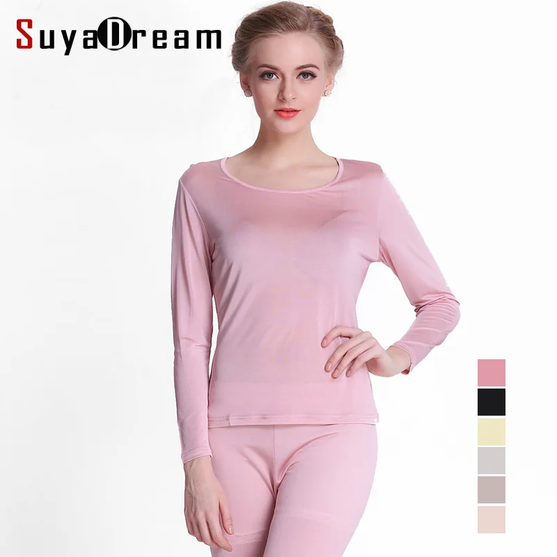 Top Trends: 100% Natural SILK Women Long Johns Health Silk Intimates Suit Long Sleeve Round Collar Underwear Healthy Sleep Wear 2022 New Shoppable Styles