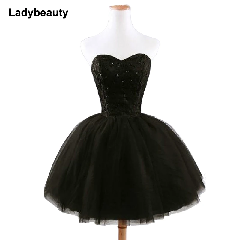 Top Trends: Ladybeauty New Arrival Elegant Women Short Prom Dress Black Lace Up Princess Sweetheart Beading Fashion Women Black Prom Dress Shoppable Styles