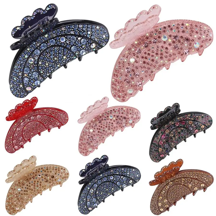 Top Trends: Women Elegant Acrylic Moon Shape Rhinestone Full Crystal Large Hair Claw Grips Ponytail Hairpins Accessories Headwear Shoppable Styles