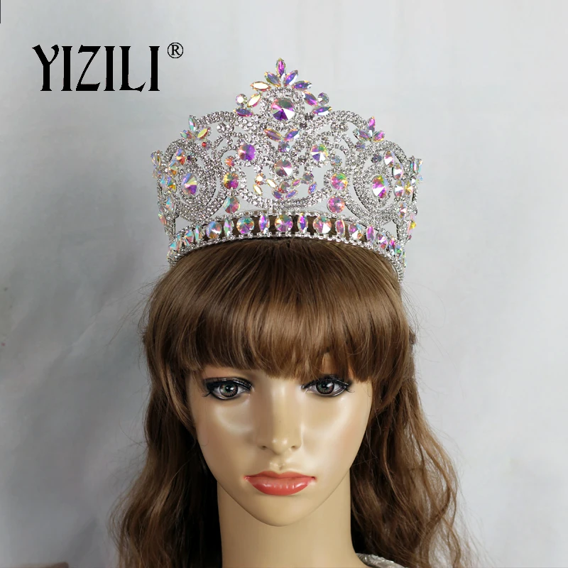 Top Trends: YIZILI New European Big Bride Wedding Crow AB Full Diamond Crystal Large Round Queen Crown Wedding Hair Accessories Paty C060 Shoppable Styles - Image 3