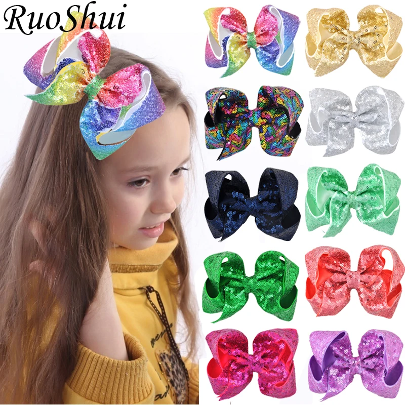 Top Trends: 6 Inch / 8 Inch Large Sequins Grosgrain Ribbon Hair Bows With Alligator Clips Girl Kids Barrette Colorful Bowknot Hair Accessories Shoppable Styles