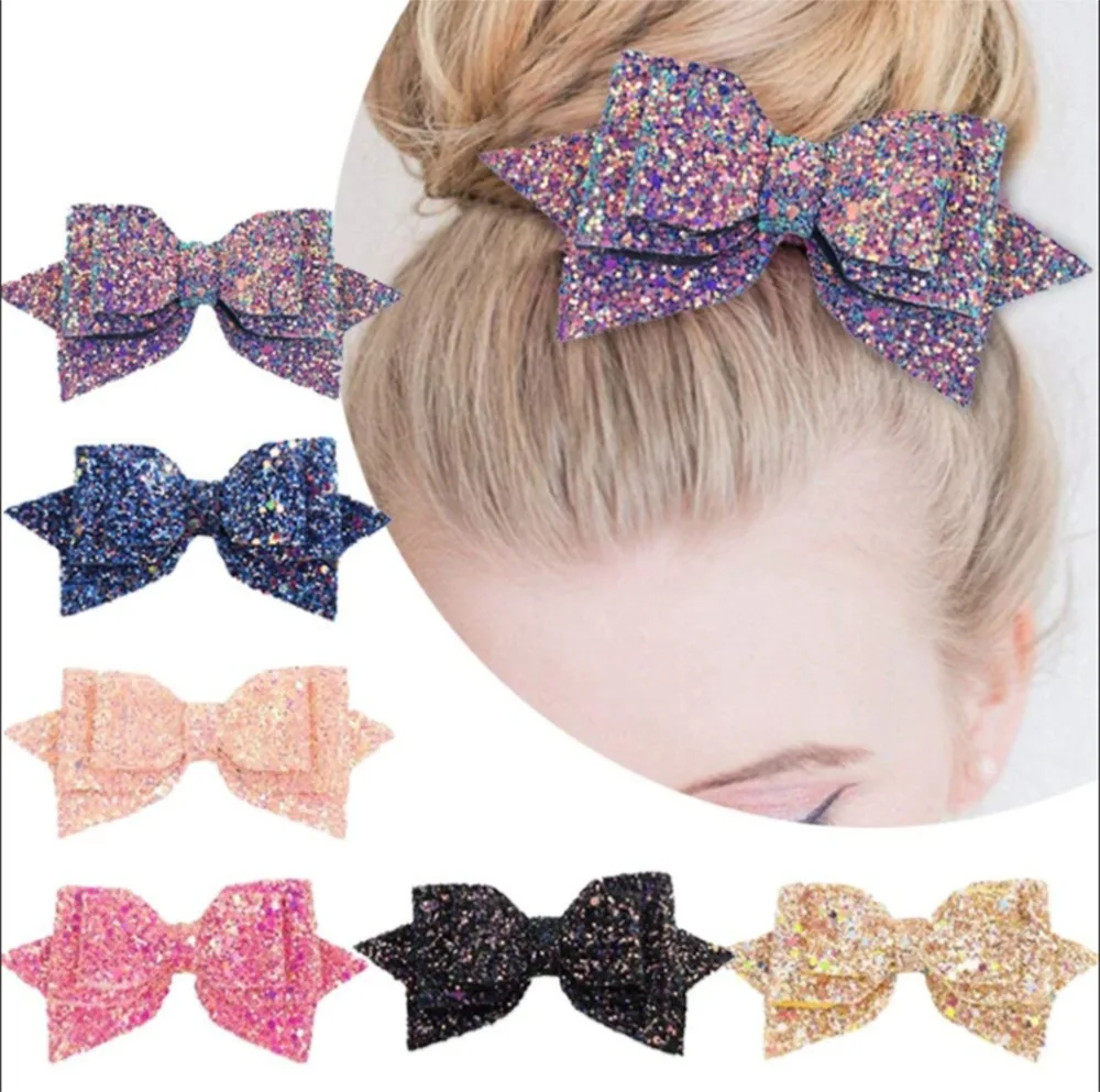 Top Trends: 1Piece 5 Inch Baby Girl Big Glitter Hair Bow Kids Hairpins Hair Clip For Children Hair Accessories Retal Hair Clip Women 881 Shoppable Styles