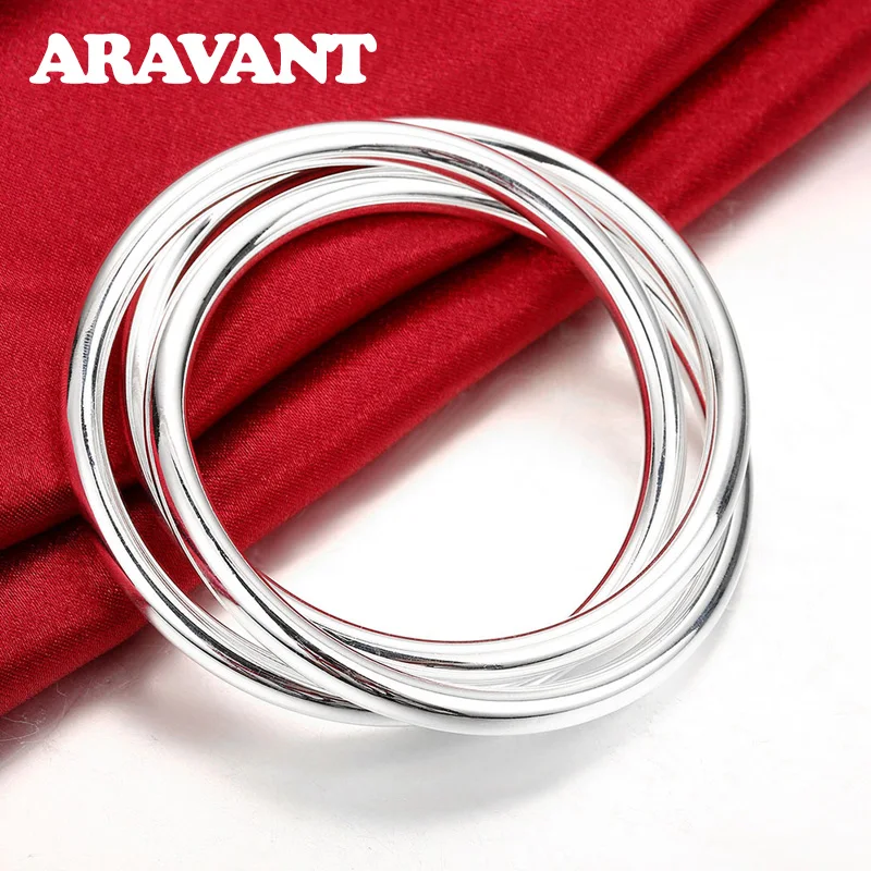 Top Trends: Luxury Brand Fashion 925 Silver Triple Bangle Simple Round Circle Bracelet&Bangles Women Wedding Engagement Jewelry Shoppable Styles