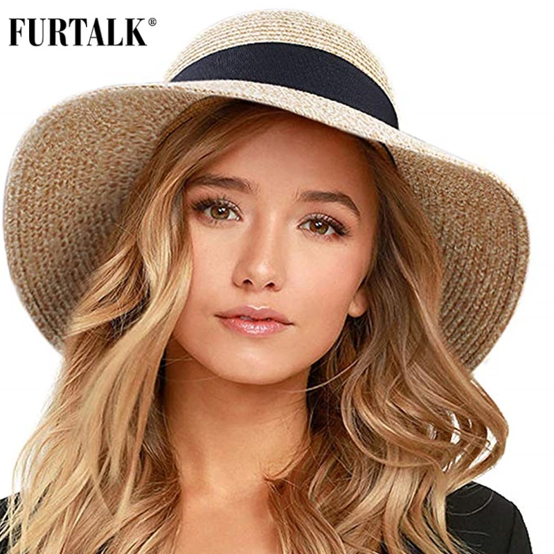 Top Trends: FURTALK Summer Hat For Women Beach Sun Hat Straw Hat Panama Fedora Cap Wide Brim UV Protection Summer Cap For Female Shoppable Styles