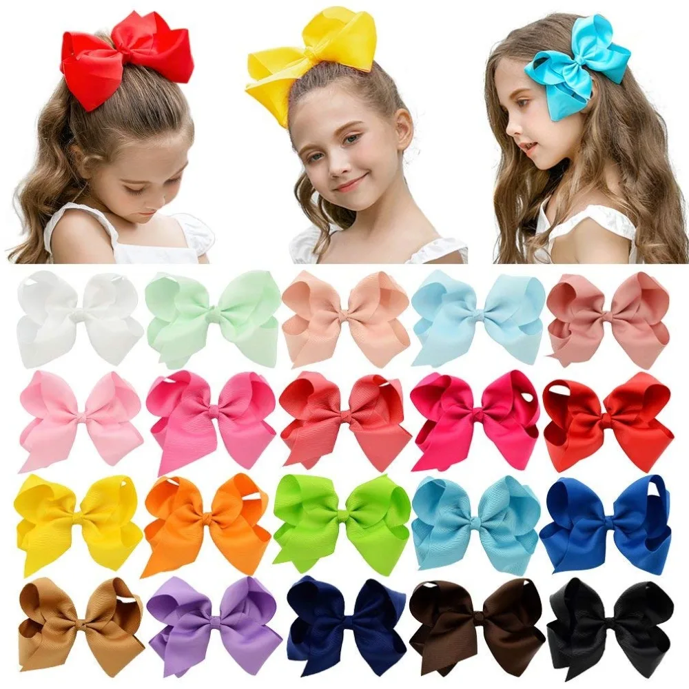 Top Trends: 1Pcs 6 Inch 40 Colorful Kids Girls Big Solid Ribbon Hair Bow Clips With Large Hairpins Boutique Hairclips Hair Accessories 588 Shoppable Styles